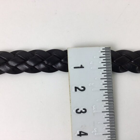 Mens Black Leather Woven Belt Size 42 Solid Brass Buckle Braided New NWOT - Picture 6 of 6
